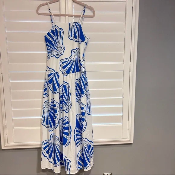 Vestidos Seashell Print Drop Waist Maxi Dress White Blue Size Small - Picture 7 of 7